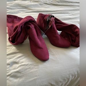 Maroon Suede Knee High Boots, Size 10